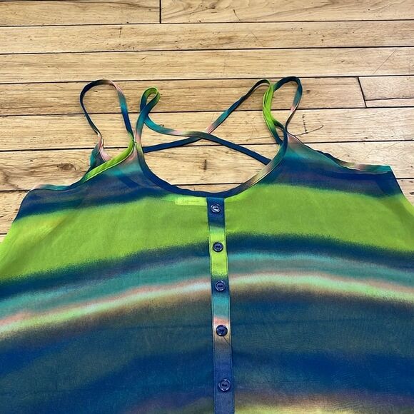 SOPRANO Green Blue Sheer Criss Cross Strap Camisole Colorful Stripe Button S Y2k - Picture 10 of 11